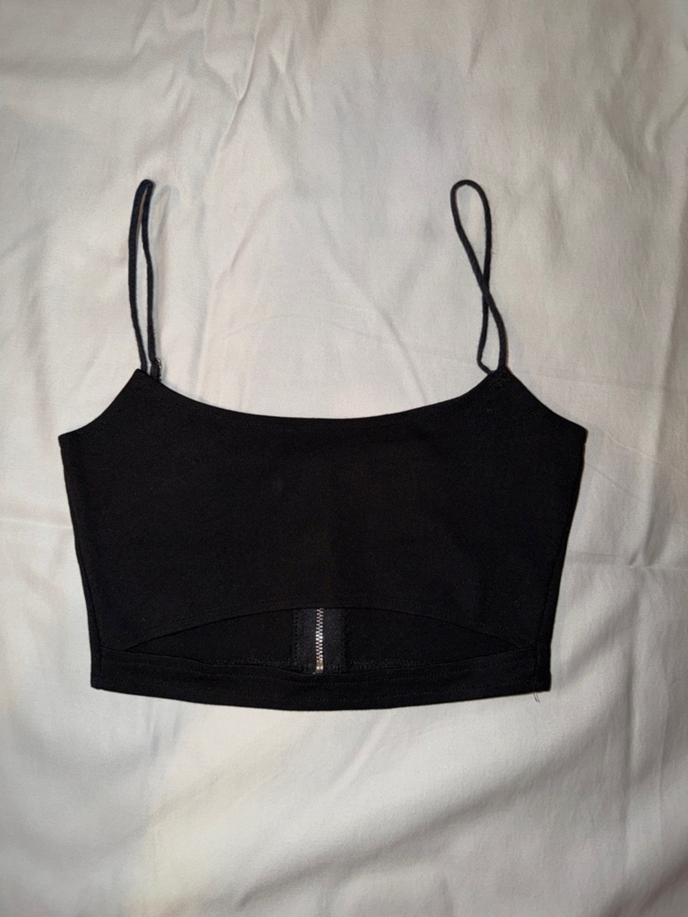 Adika Black Spaghetti Strap‎ Crop Tank with Cutout and Back Zip
